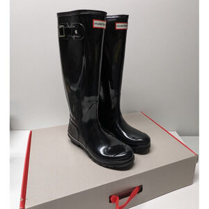 Hunter Original Tall Gloss Womens Black Rain Boots Sz 8 - Like NEW